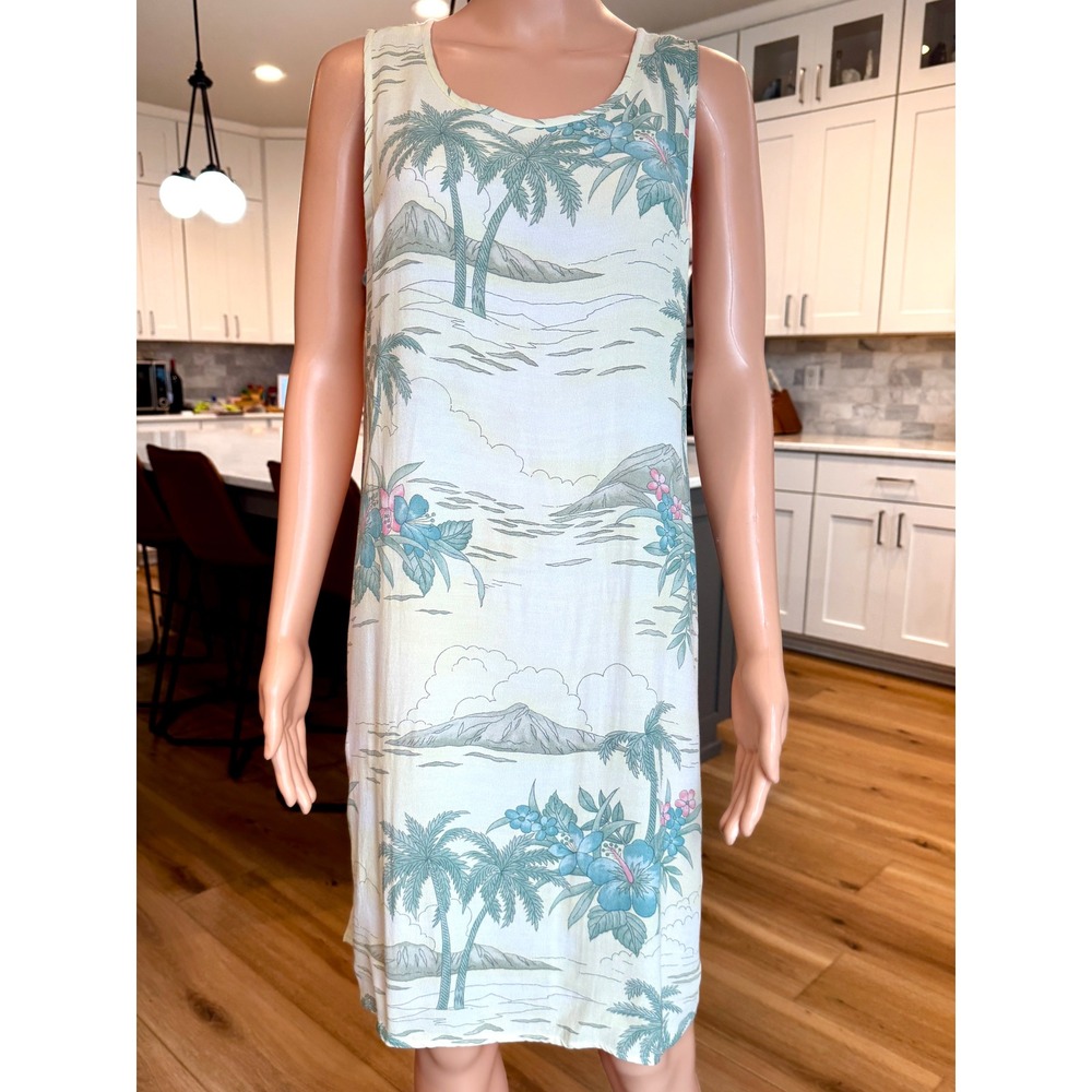 Vintage Tommy Bahama Scenic Tropical Hawaiian Shift Dress Coastal Grandma Large